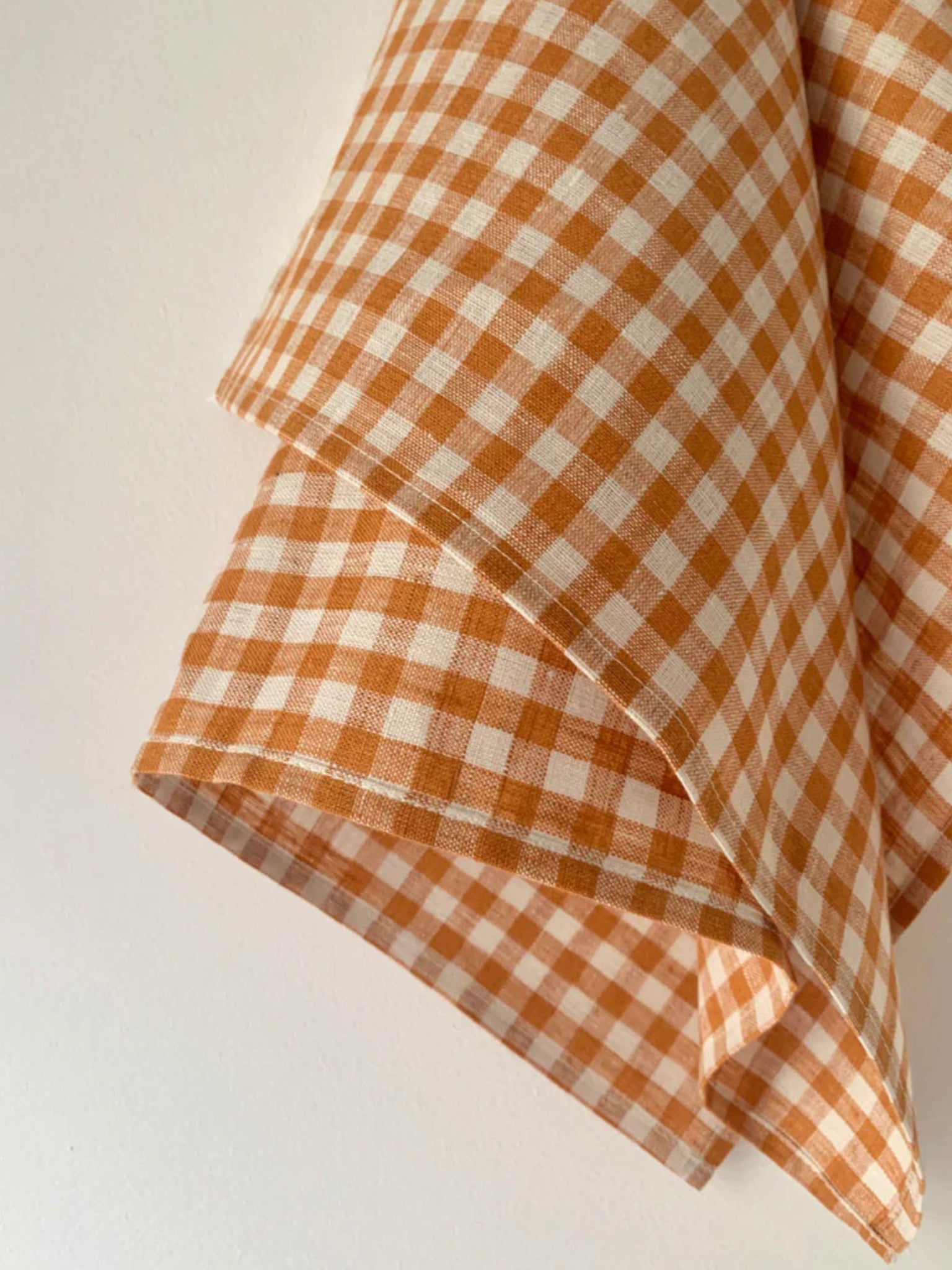 Linen Tea Towel, Orange/ White Check