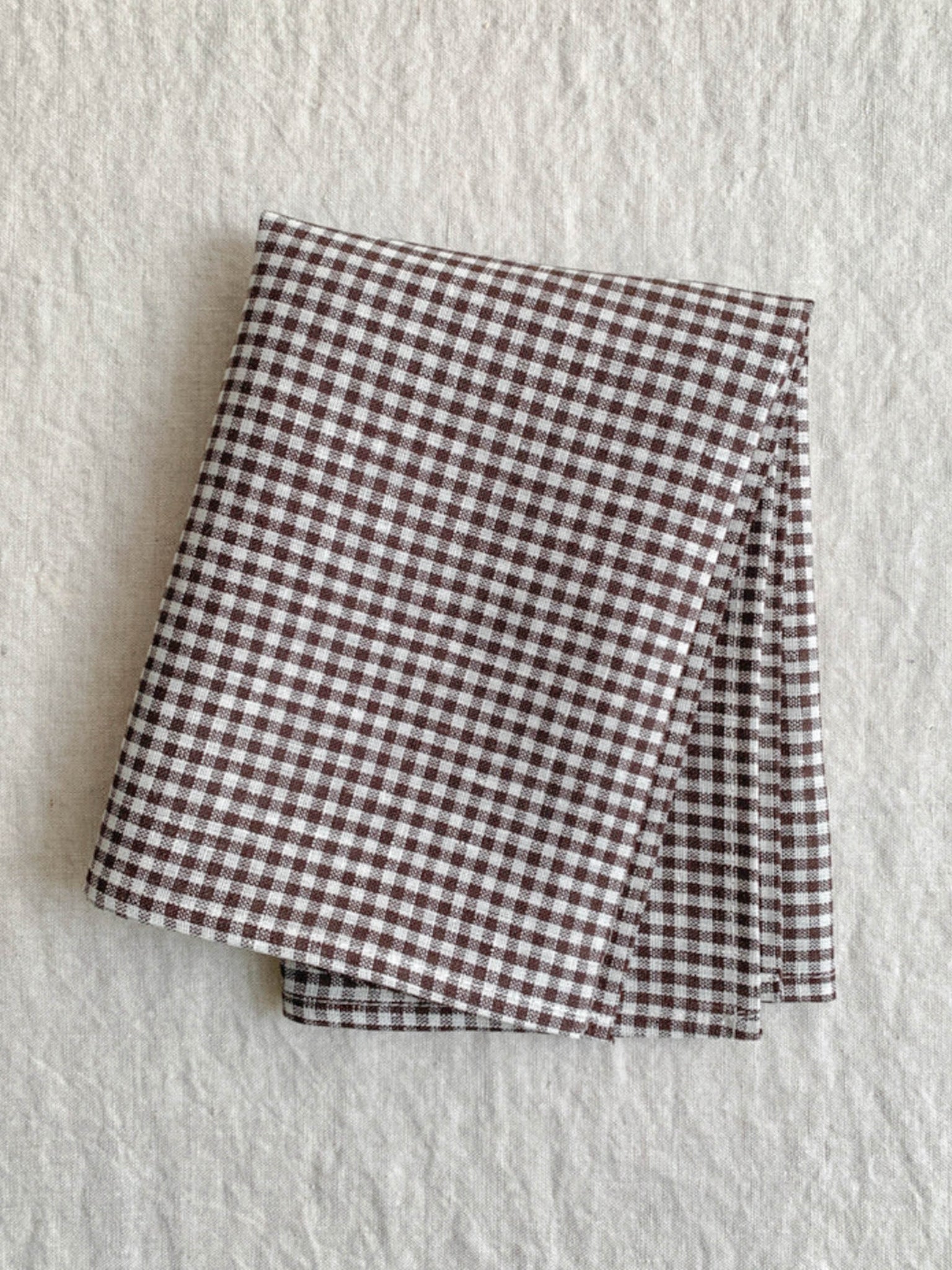 Linen Tea Towel, Brown/ White Little Check