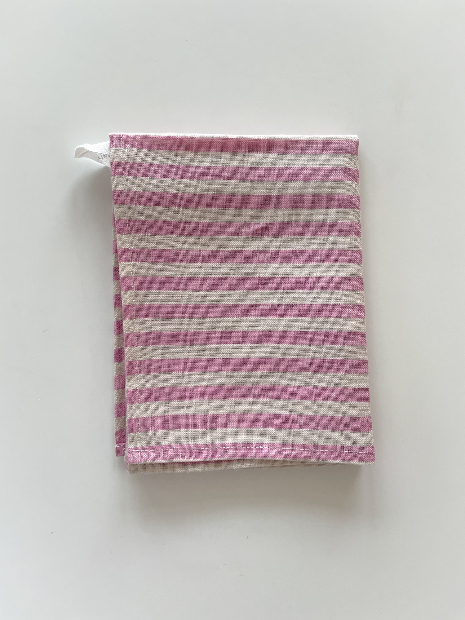 Linen Tea Towel, Pink/ off-white Stripe