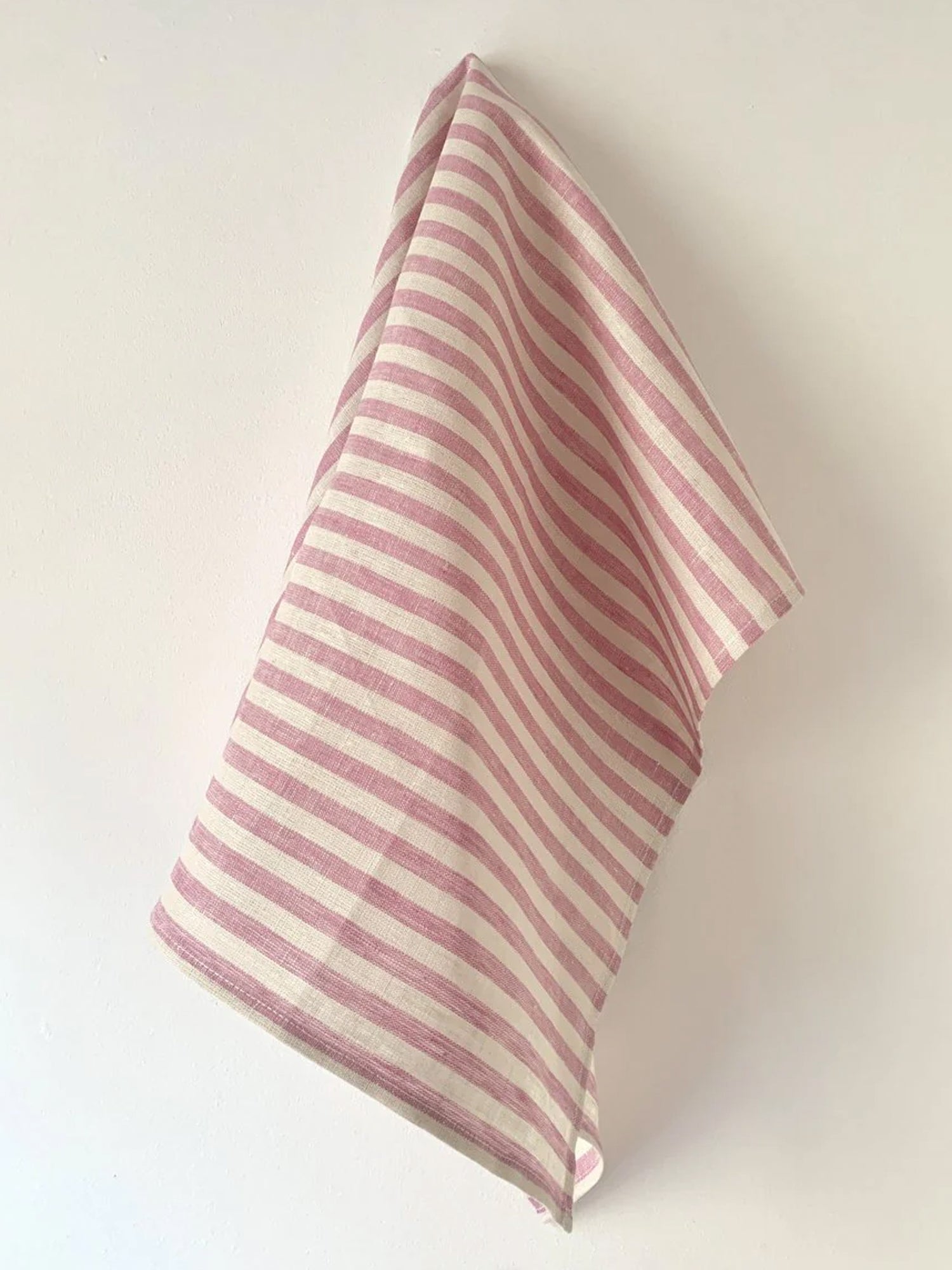 Linen Tea Towel, Pink/ off-white Stripe