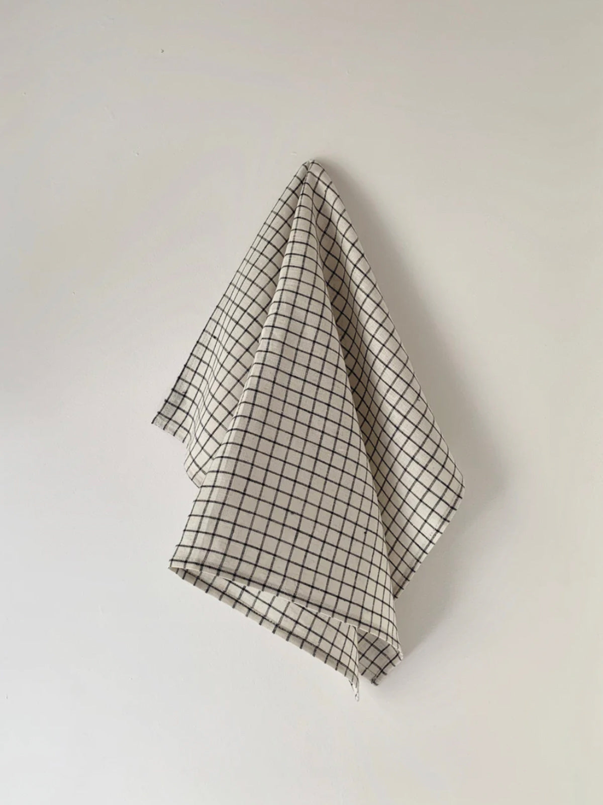 Linen Tea Towel, White/ Black Grid